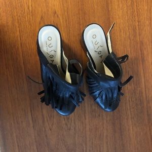 NWOT Ouigal Grace, fringed leather mules 39/8.5